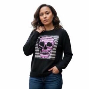 Torrid Size 2 Black Purple Stripe Skull Pullover Sweater